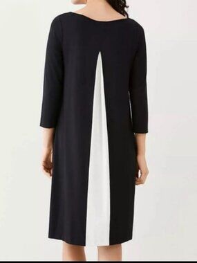 NWT J JILL Wearever Black & Cream Inverted Pleat in Back Dress Large Retails $99